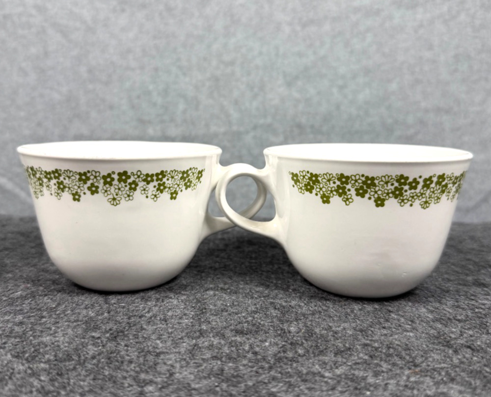 Vintage Corelle Livingware Spring Blossom Green Coffee Tea Cups Lot of 2